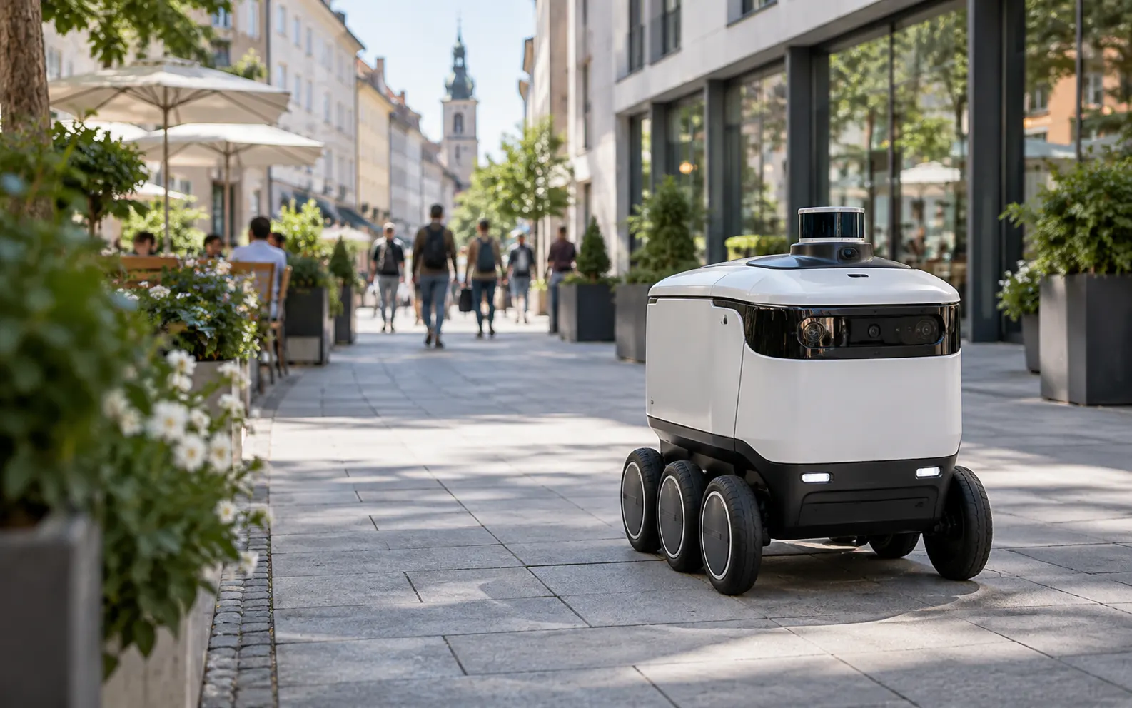 Small autonomous delivery robot in an urban environment