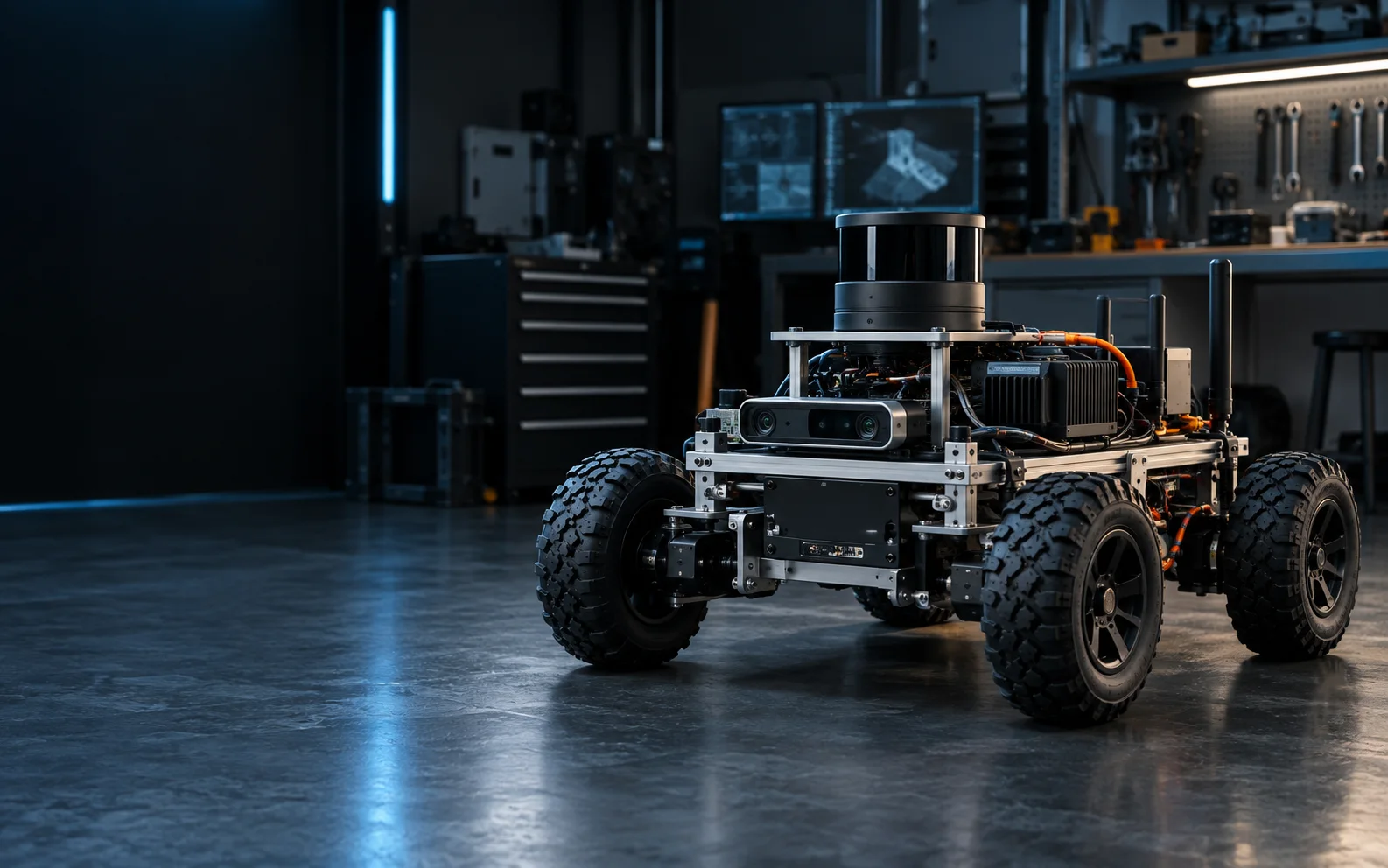 Prototype de robot mobile autonome équipé d'une caméra stéréo et d'un LiDAR