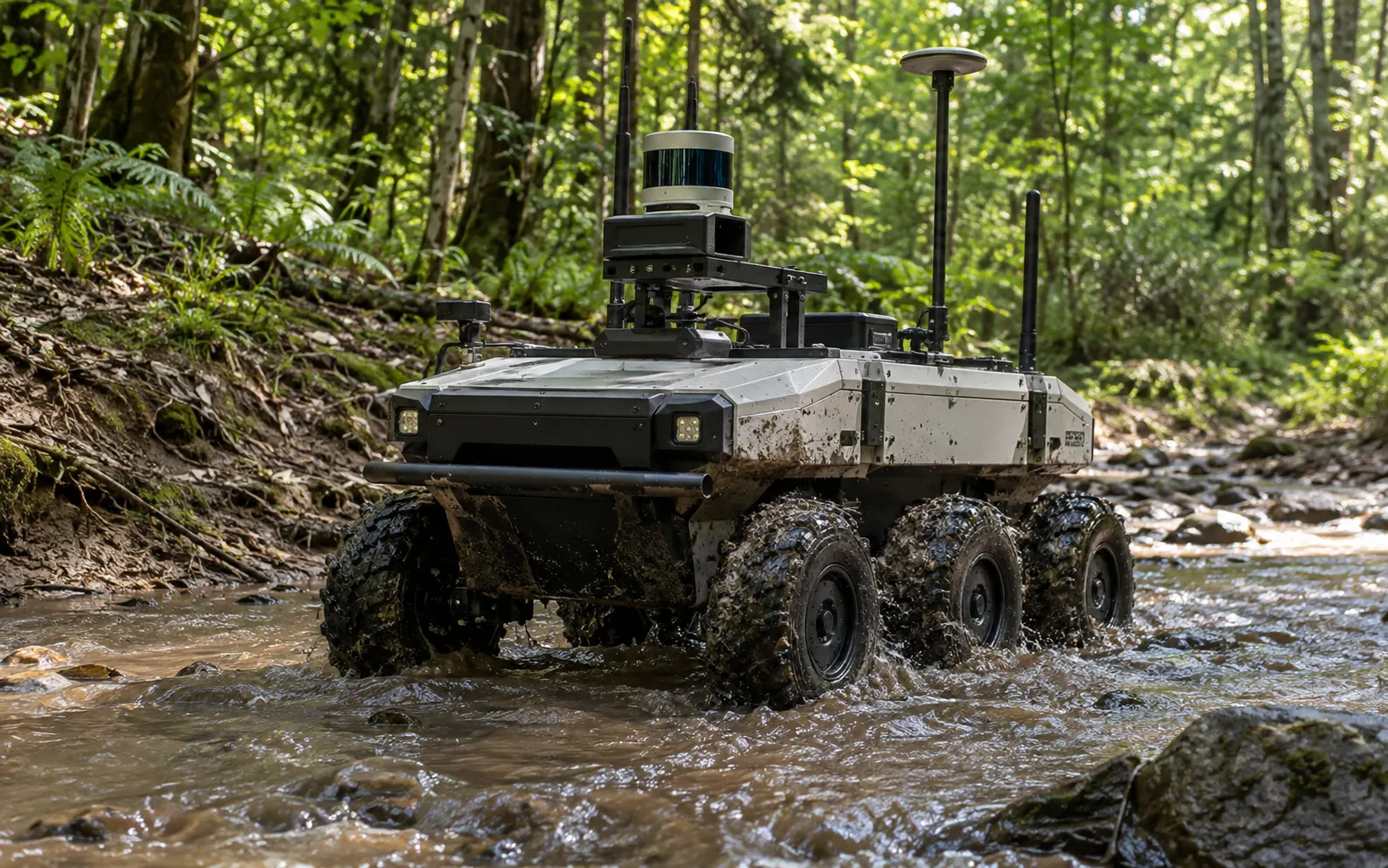 All-terrain mobile robot crossing a river